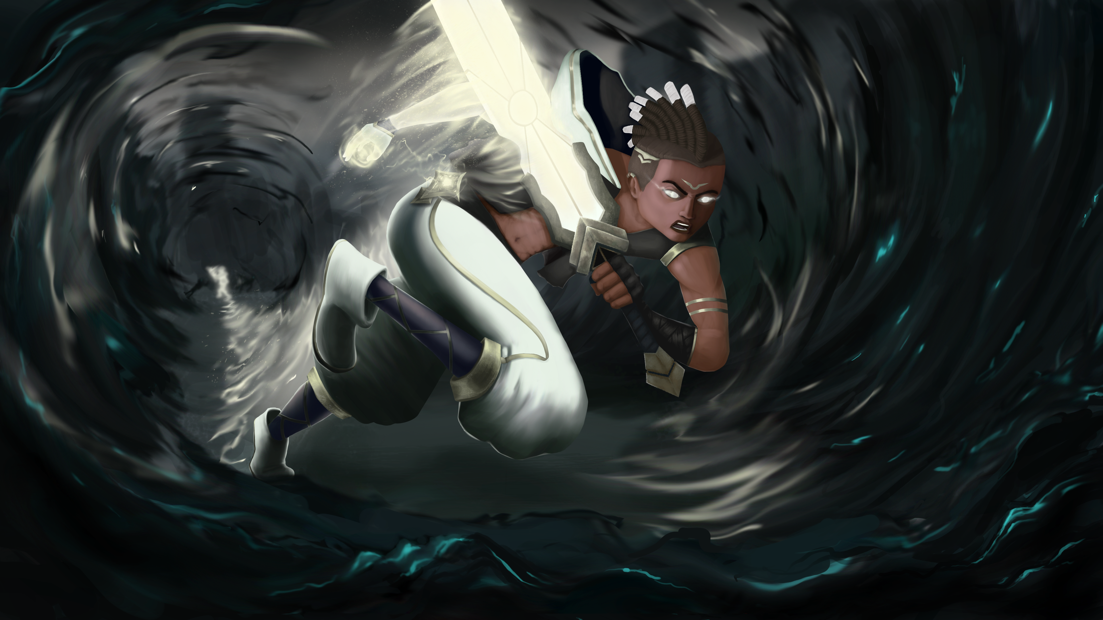 Boy fighting dark mist