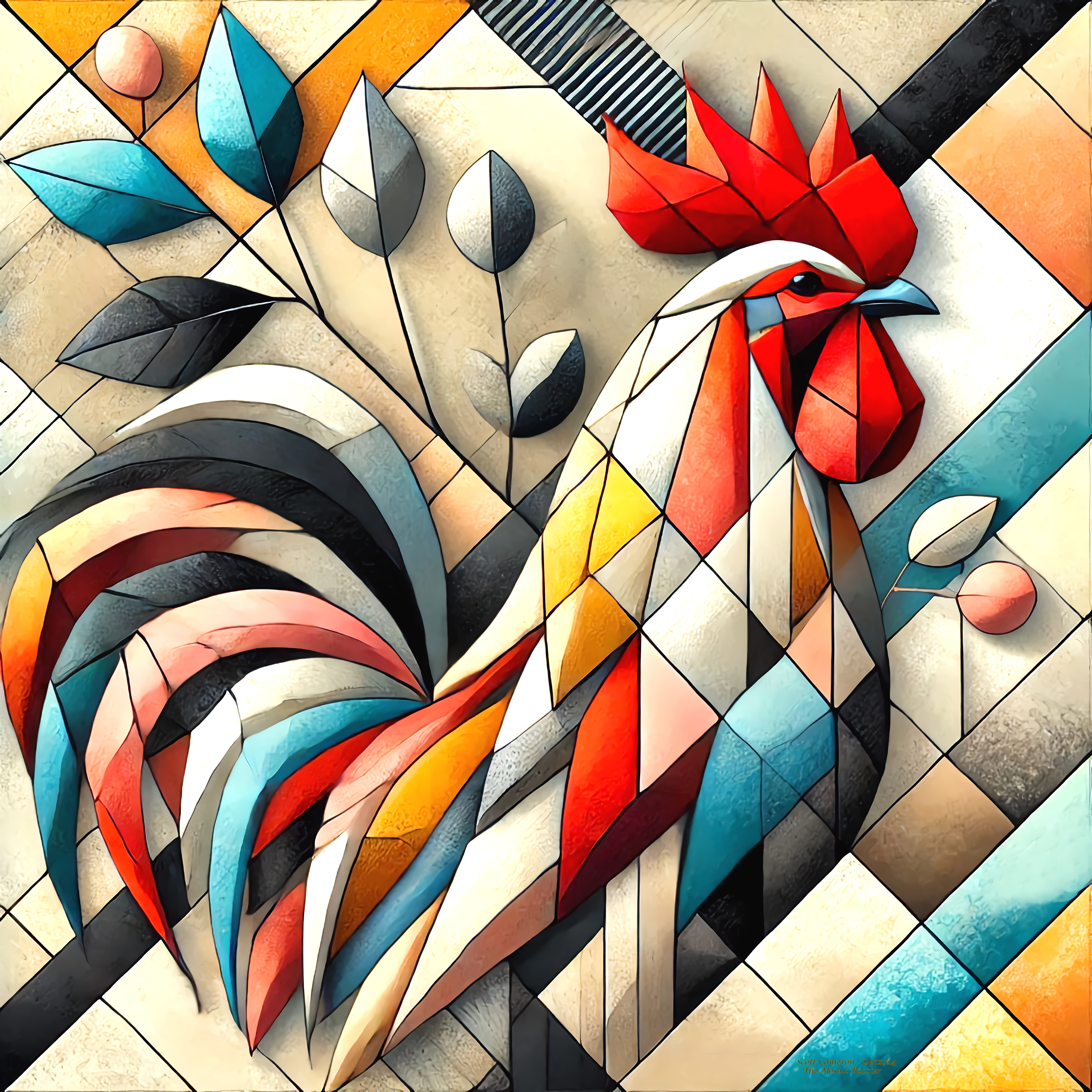 The Red Mosaic Barnyard Rooster